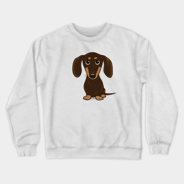 Cute Chocolate Dachshund | Cartoon Wiener Dog Crewneck Sweatshirt by Coffee Squirrel